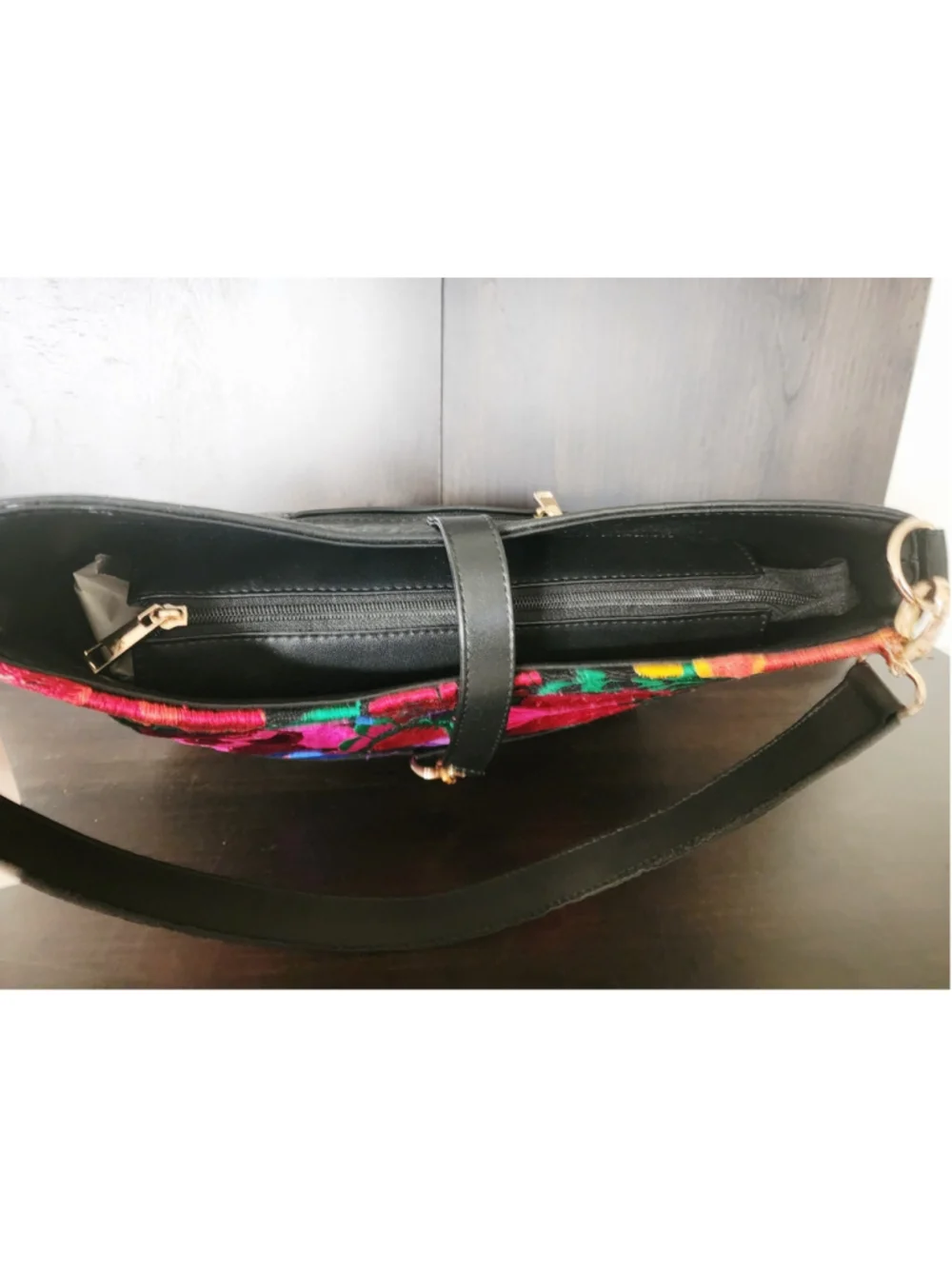 Floral Embroided Embossed Tooled Artisan LEATHER Handbag Shoulder Purse Black